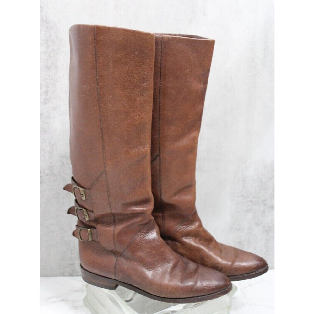 CHARLES DAVID Roberta Tall Riding Boots Sz 9/10 Camel Polished Leather Italy